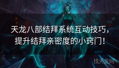 天龙八部结拜系统互动技巧，提升结拜亲密度的小窍门！